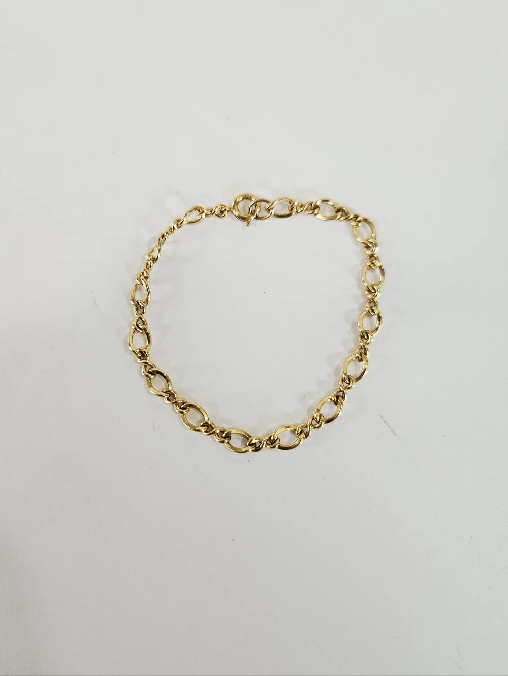 Vintage 12K Gold Filled Signed Polished Infinity Figaro Chain Link Bracelet 7